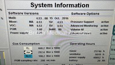 Drager Primus Anaesthesia Machine Software Version 4.53.00 - Total Operating Hours Mixer 25746 - Ventilator 5019 with Bellows and Hoses (Powers Up - Some Side Casing Damage - See Photo) *S/N ASEB-0194* - 2