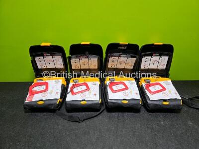 4 x Physio Control Lifepak CR Plus Defibrillators (All Power Up) in Case with 4 x Li/SO2CI2 Batteries