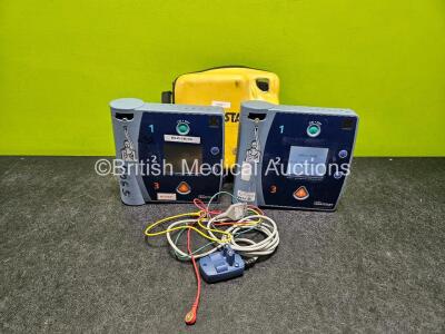 2 x Laerdal FR2 Heartstart FR2 Defibrillators (1 x Powers Up) in Case with 3 Lead ECG Lead and 2 x LiMno2 Batteries *SN 1001045384 / 0501032150*