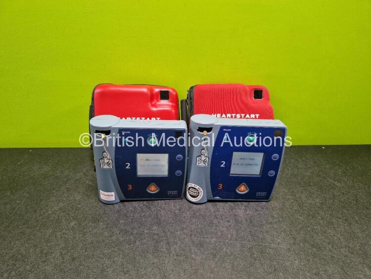 2 x Philips FR2+ Defibrillators (Both Power Up) in Case with 2 x LiMno2 Batteries*Instal Before 2027 / 2024*