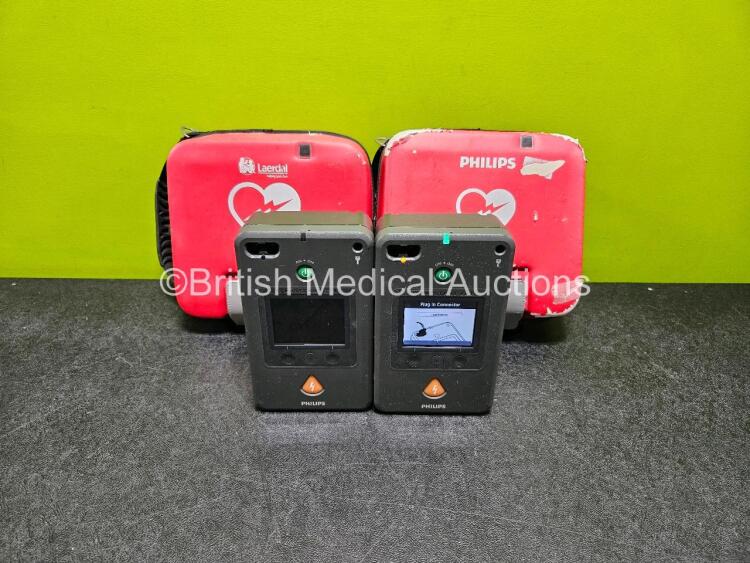 2 x Philips FR3 Defibrillators (Both Power Up) in Cases with 2 x LiMnO2 Batteries *Install Before - 2025 / 2024*