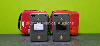 2 x Philips FR3 Defibrillators (Both Power Up) with 1 x LiMnO2 Battery in Cases