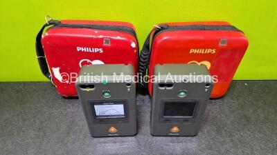 2 x Philips FR3 Defibrillators (Both Power Up) with 1 x LiMnO2 Battery in Cases - 2