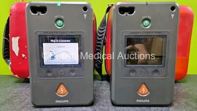 2 x Philips FR3 Defibrillators (Both Power Up) with 1 x LiMnO2 Battery in Cases - 3