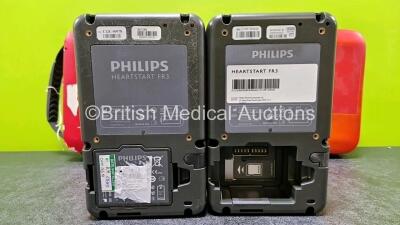 2 x Philips FR3 Defibrillators (Both Power Up) with 1 x LiMnO2 Battery in Cases - 4