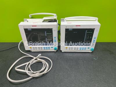 2 x GE Datex Ohmeda S/5 Type F-CM1-04 Patient Monitors With 1 x SPo2 Hose (Both Power Up, One Damaged casing - See Photos)