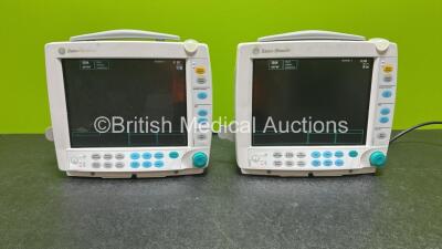 2 x GE Datex Ohmeda F-FM-01 Patient Monitors (Both Power Up and 1 x Damaged Case - See Photos) with 2 x GE Type N-FREC-00 Printer Modules *SN 6570809 / 6575161 / 6715347 / 6715398*