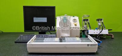 Mixed Lot Including 1 x Dell Monitor (Powers Up) with 1 x Keyboard, 1 x Eschmann VP25 Suction Unit (Powers Up), 6 x SediMAX Cuvettes (Expiry Date 2025), 1 x A.Menarini Diagnostics Conveyor Unit and 1 x Lauda Pumpe WKS/3/P Piegie Spare Part *SN 3478 / S210