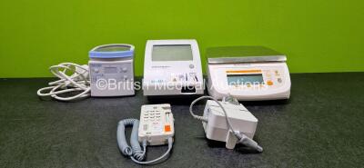 Mixed Lot Including 1 x Fisher & Paykel MR850AEK Respiratory Humidifier Unit (Draws Power with Red Light), 1 x Siemens Clinitek Status+ Analyzer with 1 x Power Supply (Powers Up), 1 x DIGI DS-502 Digital Scale (No Power), 1 x Huntleigh Mini Dopplex (Damag