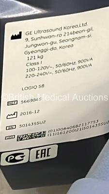 GE Logiq S8 XDclear Flat Screen Ultrasound Scanner Ref 5669845 *S/N 501435SU2* **Mfd 2016-12** Software Version R3 Software Revision 2.1 with Sony UPD898MD (Powers Up) ***IR058*** - 9