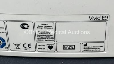 GE Logiq E9 XDClear Flat Screen Ultrasound Scanner *S/N VE98836* **Mfd 2014** Software Version 113 Revision 1.8 (Powers Up - Not Locking in Parking Position) * - 7