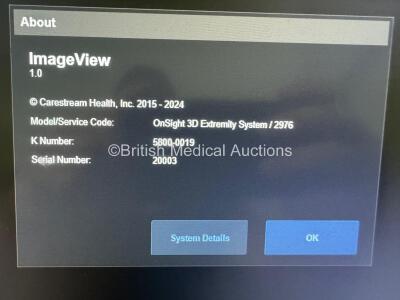 Carestream OnSIght 3D Extremity System Model CBCT-EXTR with PC Unit, Software, Chair, Phantoms and Accessories *S/N2397* **Mfd 12/2016** ***Q1024*** - 42