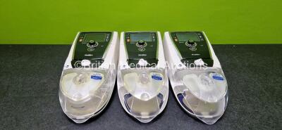 3 x Resmed Stellar 100 CPAP Units (2 x Power Up and 1 x Draws Power) with 3 x ResMed H4i Humidifiers and 3 x Power Cords *SN 22191035291 / 20160500251 / 22191035286*