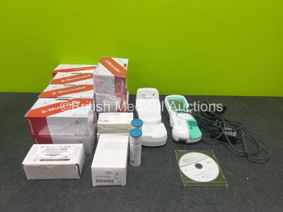 Job Lot Including 1 x Roche Cobas h 232 Cardiac Meters with Base Unit, 2 Boxes of Pipettes, 2 x Power Supplies and 1 x Handheld Power Supply, 1 x Statstrip Xpress2 Blood Glucose Monitoring system, Large Quantity of Sarstedt S-Monovette Blood Collect Syste