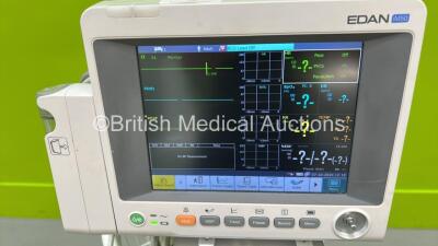 Edan iM50 Patient Monitors *Mfd 2020* on Stand with ECG, SPO2, CO2, IBP1, IBP2, T1 and T2 Options, iCARB CO2 Module and Various Leads (Powers Up - 1 x Missing Dial - See Photo) - 2