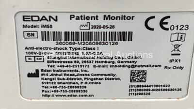 Edan iM50 Patient Monitors *Mfd 2020* on Stand with ECG, SPO2, CO2, IBP1, IBP2, T1 and T2 Options, iCARB CO2 Module and Various Leads (Powers Up) - 5