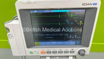 Edan iM50 Patient Monitors *Mfd 2020* on Stand with ECG, SPO2, CO2, IBP1, IBP2, T1 and T2 Options, iCARB CO2 Module and Various Leads (Powers Up) - 2