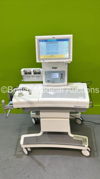 Drager Perseus A500 Anaesthesia Machine Ref MK06000-23 Software Version 2.03 Build 22147 *Mfd 2014* with Hoses and Accessories (Powers Up) *S/N ASFD-0001*