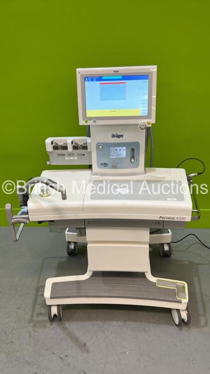 Drager Perseus A500 Anaesthesia Machine Ref MK06000-23 Software Version 2.03 Build 22147 *Mfd 2014* with Hoses and Accessories (Powers Up) *S/N ASFC-0082*