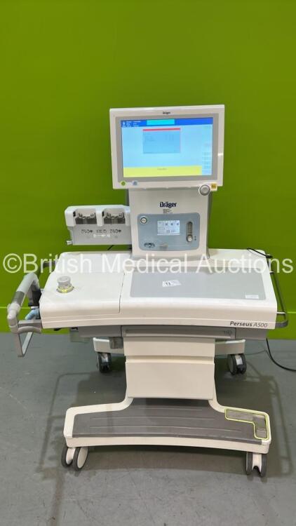 Drager Perseus A500 Anaesthesia Machine Ref MK06000-23 Software Version 2.03 Build 22147 *Mfd 2014* with Hoses and Accessories (Powers Up) *S/N ASFD-0004