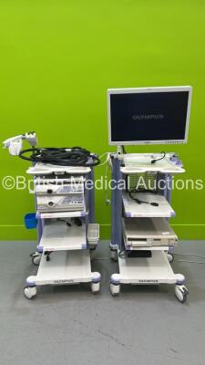 2 x Olympus Stack Trolleys with Olympus OEV191H Monitor, Olympus ECS ...