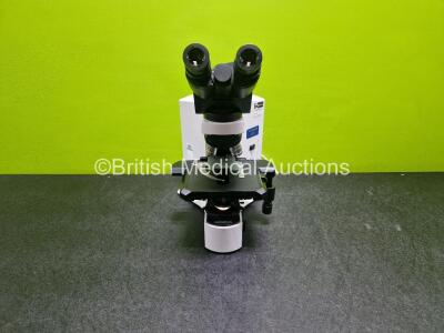 Olympus Model BX41TF Benchtop Microscope (Power Up) with 2 x 10x/22 Eyepieces and 2 x Optics Including 1 x PLANC N 100x/1.25 and 1 x PLANC N 10x/0.25 *SN 6K01423*