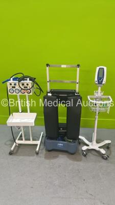 Mixed Lot Including 1 x Allen Bow Frame Cart, 1 x Welch Allyn Spot Vital Signs Monitor on Stand (Damaged Power Port) and Anetic Aid Tourniquet on Trolley - Some Damage - See Photo *STAF*