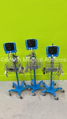 3 x GE Dinamap Carescape V100 Vital Signs Monitors on Stands (All Power Up)