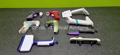 Job Lot Including 1 x eppendorf Research Pro 100 5-100 ul Pipette 12 Channels, 1 x eppendorf Easypet 3 Pipette Controller, 1 x Matrix Impact2 1250 ul Pipette 8 Channels Unit, 1 x Thermo Scientific Finnpipette F2 1-10 ul Pipette 16 Channels Unit, 1 x Raini