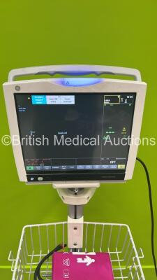 GE Carescape B450 Patient Monitor on Stand with GE Patient Data Module with ECG, Temp/Co, P1/P3, P2/P4, SPO2, NIBP and Defic/Sync Options (Powers Up) *S/N SNT20211132HA** - 3