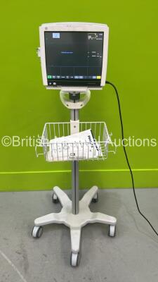 GE Carescape B450 Patient Monitor on Stand with GE E-miniC Gas Module and Mini D-Fend Water Trap (Powers Up) *S/N SNT20211076HA**