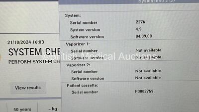 Maquet Flow-i Anaesthesia Machine System Version 4.9 Software Version 04.09.00 with Hoses (Powers Up) *S/N 2276* - 2