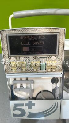 2 x Haemonetics Cell Saver 5+ and 1 x Haemonetics Cell Saver 5 Autotransfusion Systems with Harmony Suction Units (All Power Up - 1 x Missing Facia - See Photo) *06G057 / 02A041 / 06G058* - 5