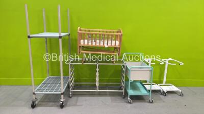 4 x Trolleys, 1 x Mobile Racking Unit and 1 x Infant Cot (Damaged) - 2