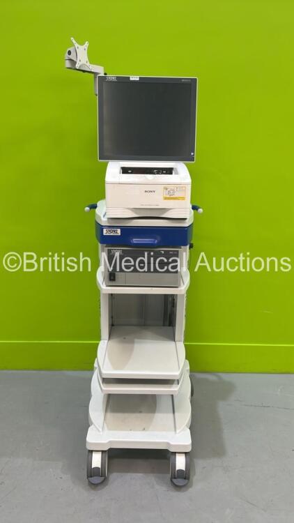 Storz Stack Trolley with Storz 200905 19 Touch Screen Monitor (Unable to Power Test Due to No Power Supply), Sony UP-DR80MD Digital Graphic Printer and Storz WD200 AIDA Unit (Powers Up) *S/N NS5605 / 721913 / KSD12430*