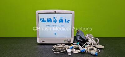 GE Carescape B650-01 Touch Screen Patient Monitor (Powers Up, Faulty Dial and Loose Casing - See Photo) with 1 x Lithium Battery and Various Patient Monitoring Cables / Leads *SN SEW14247002HA*