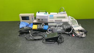 Mixed Lot Including 1 x ERBE Electrosurgical Diathermy Footswitch, 1 x SunTech Tango+ BP Stress Meter, 1 x Nellcor N-180 Pulse Oximeter, 1 x Aquilon Pro Nebulizer (Cracked Casing), 1 x Vitalograph Alpha Spirometer with Mouthpiece (Damaged Casing) 1 x Omro