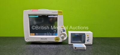 Philips IntelliVue MP30 Patient Monitor (Powers Up and Cracked Casing - See Photos) with 2 x Lithium Batteries and 1 x Philips IntelliVue X2 Handheld Patient Monitor (Powers Up with Stock Battery - Stock Battery Not Included) Including ECG, SpO2, NBP, Pre