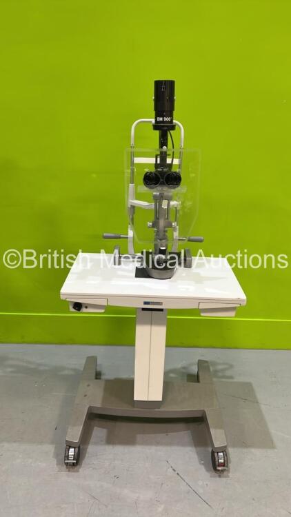 Haag Streit Bern BM900 Slit Lamp on Stand with Binoculars, 2 x 10x Eyepieces and Chin Rest (Damaged Power Cable - See Pictures) *S/N 13783*