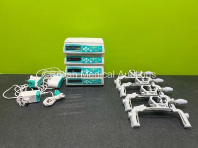 Job Lot Including 4 x B.Braun Infusomat Space Infusion Pumps (2 x Power Up 2 x No Power) with 4 x Pole Clamps and 4 Chargers