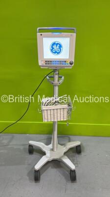 GE B20 Patient Monitor on Stand with SPO2, ECG and NIBP Options, BP Hose and ECG Leads (Powers Up) *S/N SGF13500619WA* **Mfd 2013**