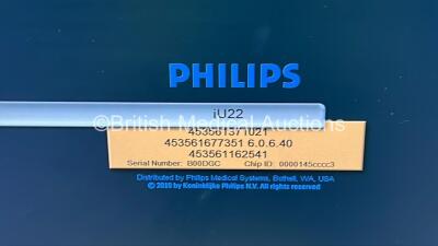 Philips iU22 Flat Screen Ultrasound Scanner on G.0 Cart *S/N B00DGC* **Mfd 10/2010** Software Version 6.0.0.40 with Sony UP-D897 (Powers Up) ***CD069*** - 4