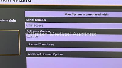 Philips EPIQ Elite 5G Flat Screen Ultrasound Scanner Ref 989605408541 SVC HW A.1 *S/N USN15C0163* **Mfd 2015** Software Version 9.0.5.709 with 1 x Transducer / Probe (C9-2 ) (Powers Up) ***CD061*** - 11