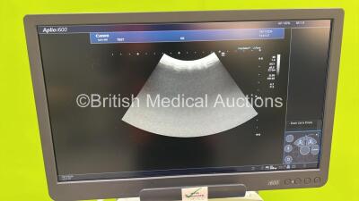 Canon Aplio i600 TUS-AI600 Flat Screen Ultrasound Scanner *S/N 99F1872574* **Mfd 2018** Software Version V3.0 with 3 x Transducers / Probes (PVT-781VTE *Mfd 2022* / PVT-574BT *Mfd 2019* and PVI-475BT *Mfd 2021*) and Sony UP-D898MD Digital Graphic Printer - 4