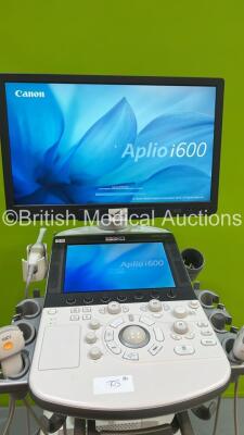 Canon Aplio i600 TUS-AI600 Flat Screen Ultrasound Scanner *S/N 99F1872574* **Mfd 2018** Software Version V3.0 with 3 x Transducers / Probes (PVT-781VTE *Mfd 2022* / PVT-574BT *Mfd 2019* and PVI-475BT *Mfd 2021*) and Sony UP-D898MD Digital Graphic Printer - 20