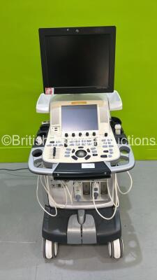 GE Vivid E9 Flat Screen Ultrasound Scanner *S/N VE96609* **Mfd 2013** with 2 x Transducers / Probes (6S-D Ref 47236955 *Mfd 2013* and 8C Ref 2348096 *Mfd 2013*) and Sony UP-D897 Digital Graphic Printer (Powers Up - HDD REMOVED) ***IR110***