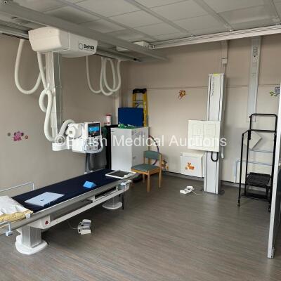 Arcoma Triathlon Digital X-Ray Bucky Room *Mfd - 2015* Including 2015 Varian Tube, Overhead Bucky, Wall Stand, Ceiling Rails, Generator, Operator Console (PC and Monitor), 1 x Canon CXDI-801C Detector and 1 x Canon CXDI-401C Detector. The System has been 