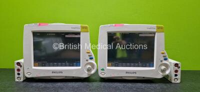 Job Lot Including 2 x Philips IntelliVue MP30 Touchscreen Patient Monitors (Both Power Up) with 2 x Lithium Batteries, 1 x Philips M3001A Opt A01C06 Module Including ECG/Resp, SpO2, NBP, Press and Temp Options and 1 x Philips M3001A Opt A01C12C06 Module I