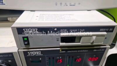 Karl Storz Stack System Including, 1 x SCB Image 1 Hub Camera Control Unit, 1 x 201331 20 Xenon 300 Light Source, 1 x 264305 20 SCB Electronic Endoflator (All Units Power Up) with 1 x Radiance G2HB Monitor (Powers Up) and 1 x Storz 20090519 Monitor with W - 4