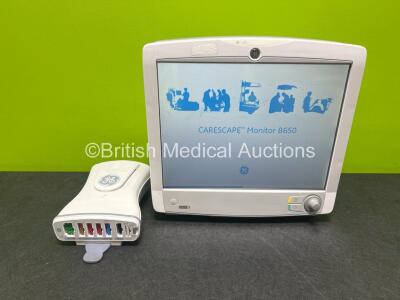 GE Carescape B650 Touch Screen Patient Monitor, 1 x GE Patient Data Module with ECG, TEMP/CO, P1/P3, P2/P4, SPO2 and NIBP Options (Powers Up) *SN SEW14370262HA / SA312018752GR*